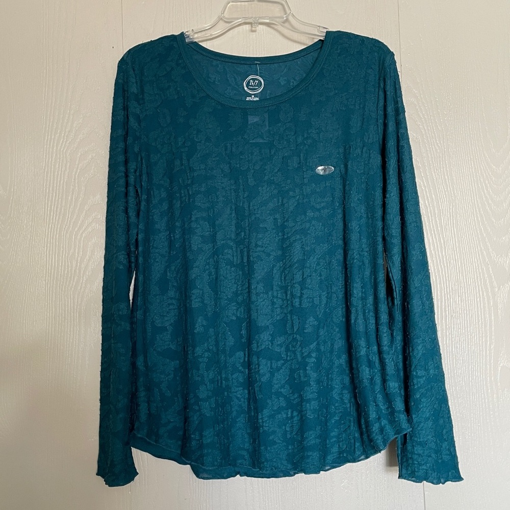 Maurices Teal Long Sleeve Lace-Texture Tee